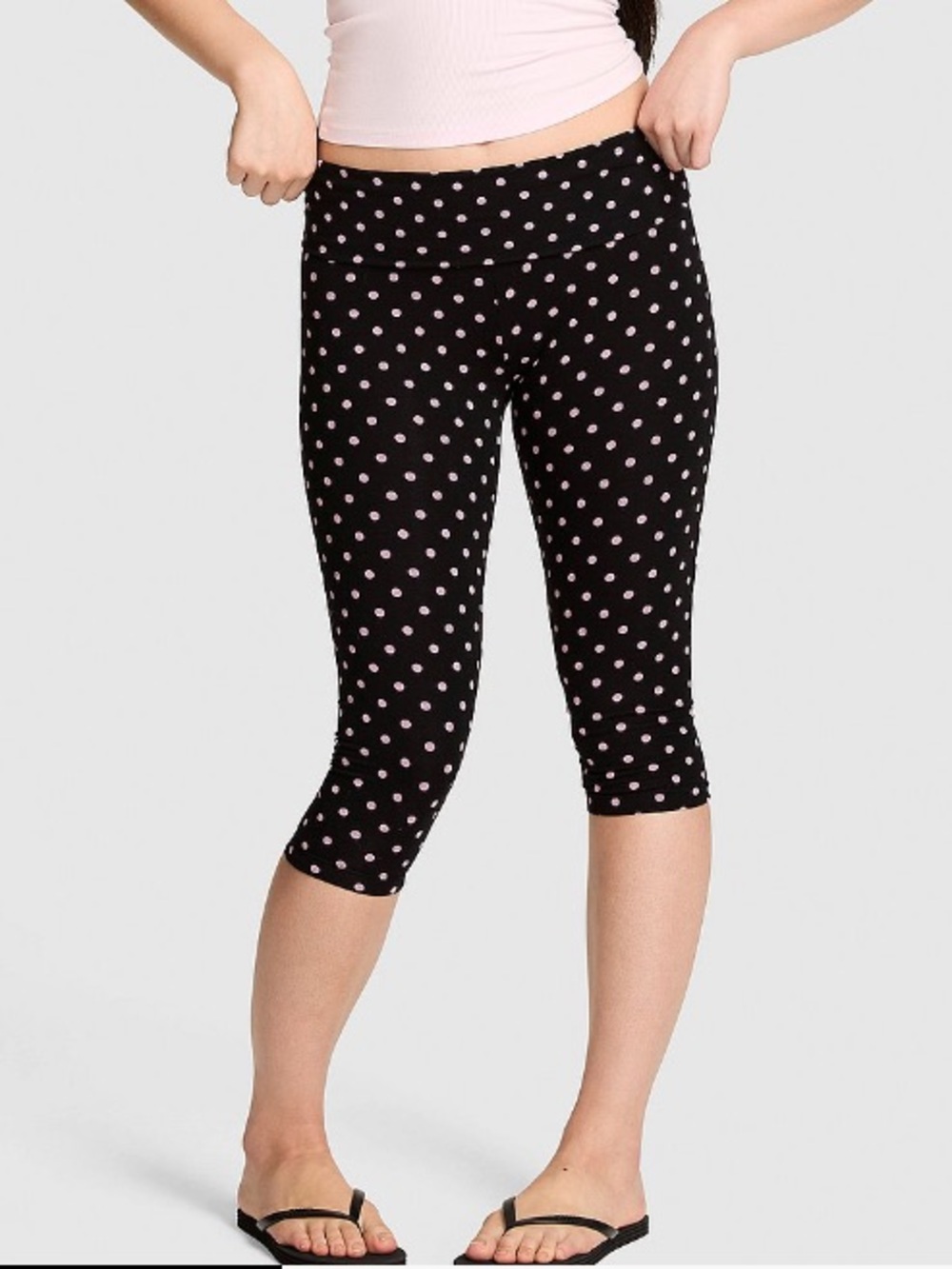 🖤VS Pink foldover waist cotton capri leggings sz L NWT